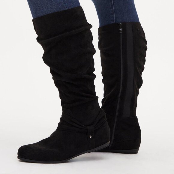 Torrid size 7 WW Black Faux Suede Scrunched Knee-High Boot - Picture 1 of 5